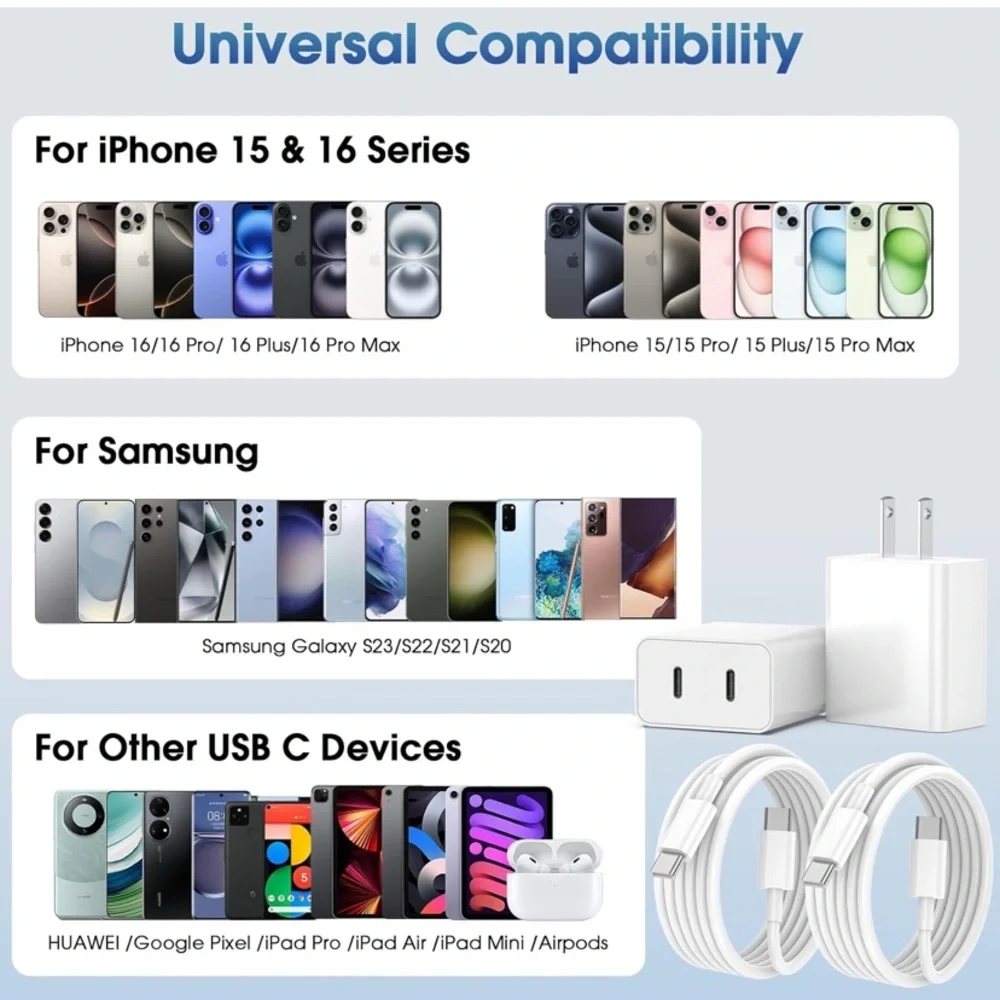 White USB-C Fast Charging Adapter and Cable Set